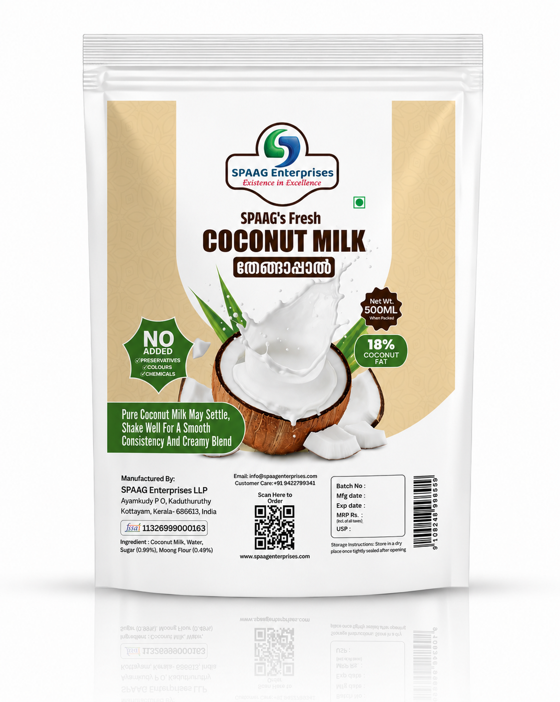 SPAAG's Fresh Coconut Milk 500 ml pouch