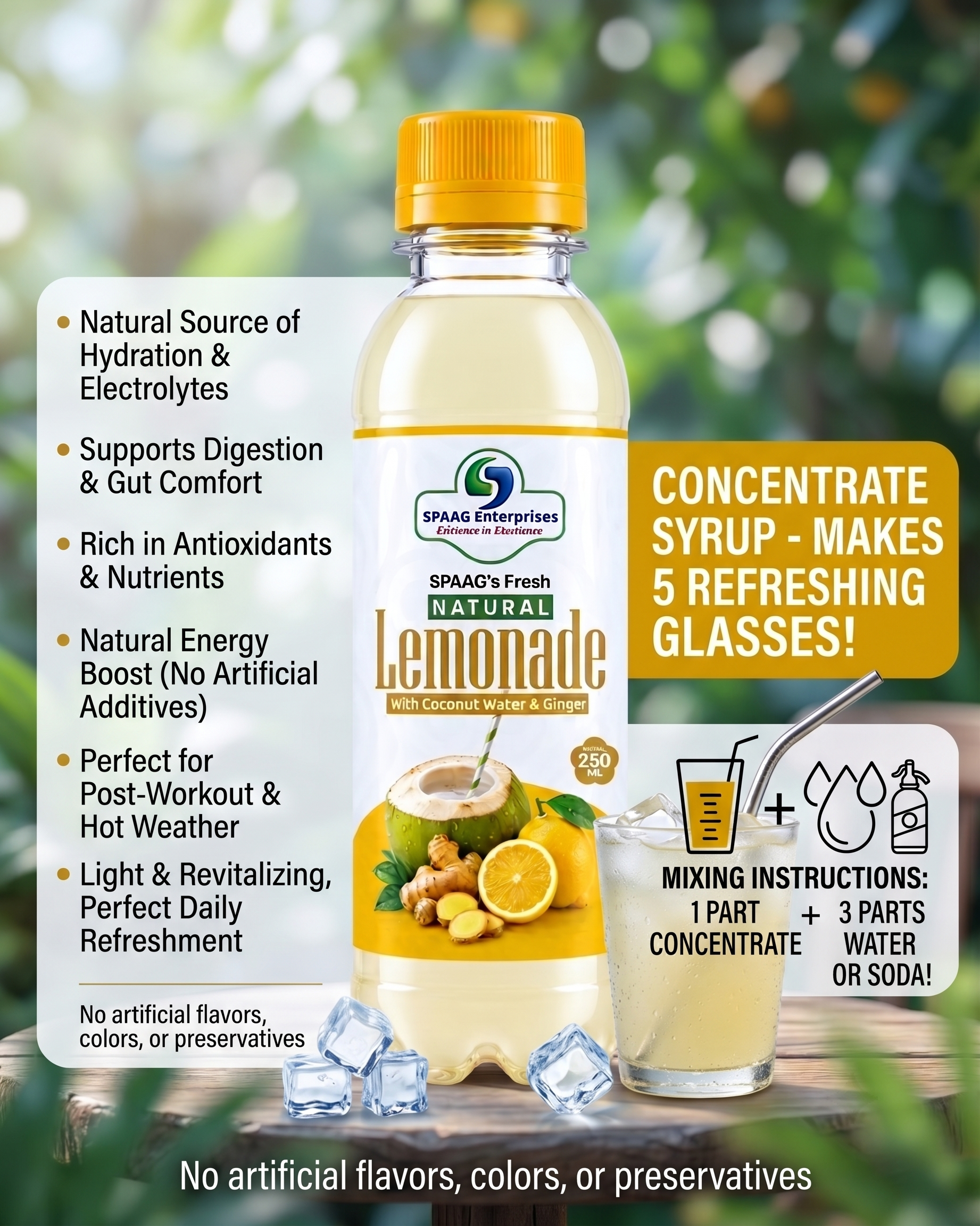 250ml lemonade image 2 SPAAG's Fresh Natural Lemonade with Coconut Water and Ginger 250 ml bottle