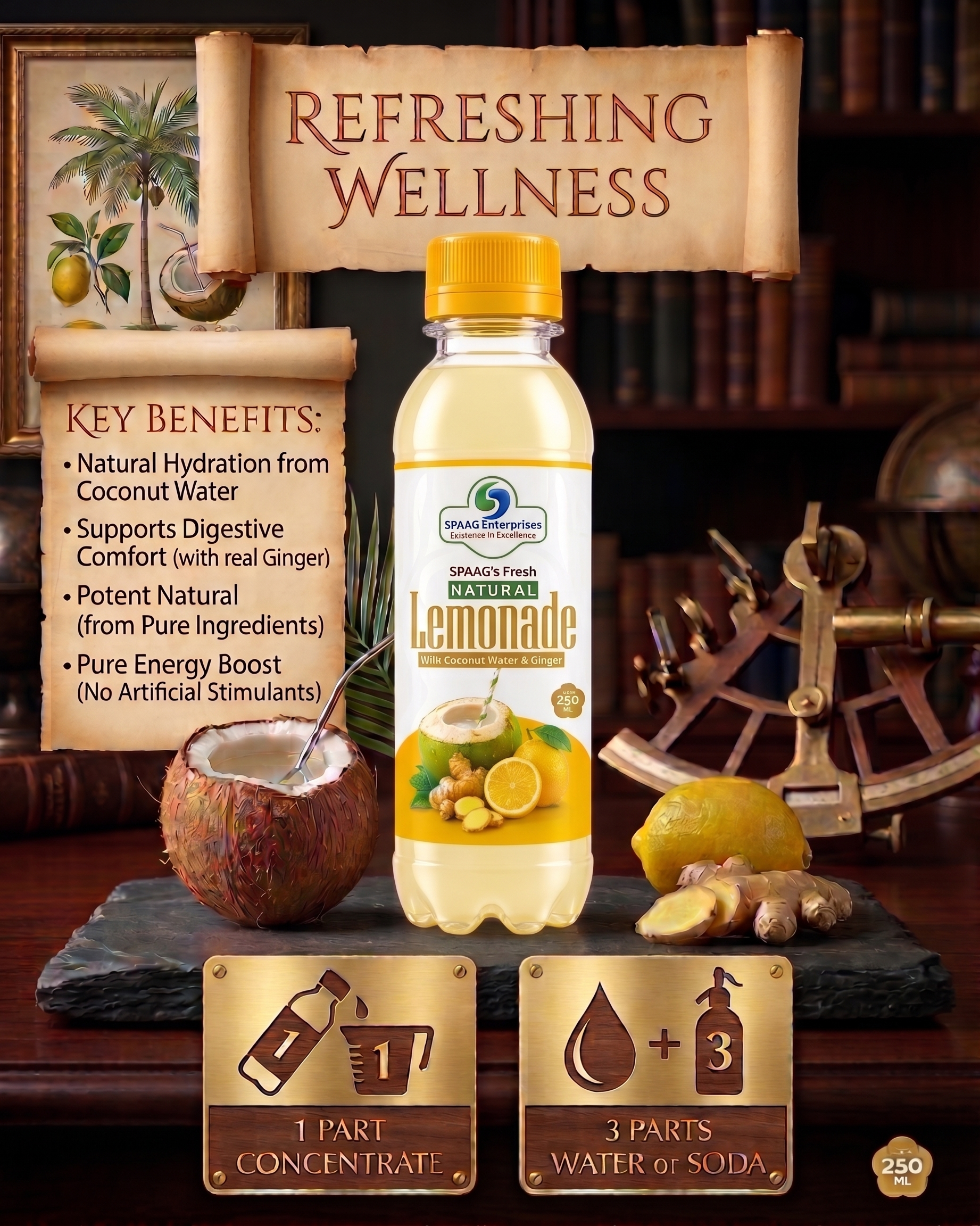 Ginger Lemonade with Coconut Water SPAAG's Fresh Natural Lemonade with Coconut Water and Ginger 250 ml bottle