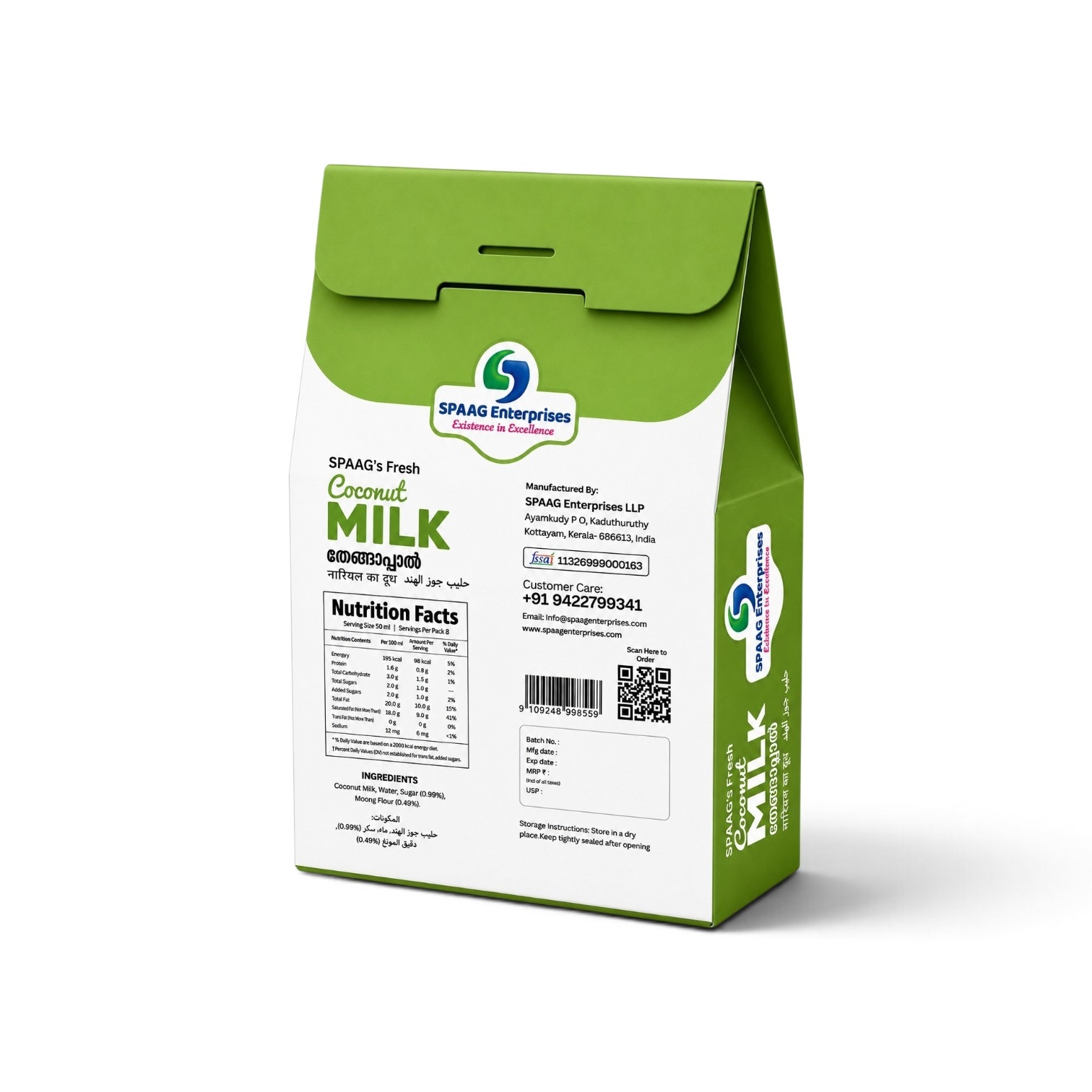 SPAAG's Fresh Coconut Milk 200ml